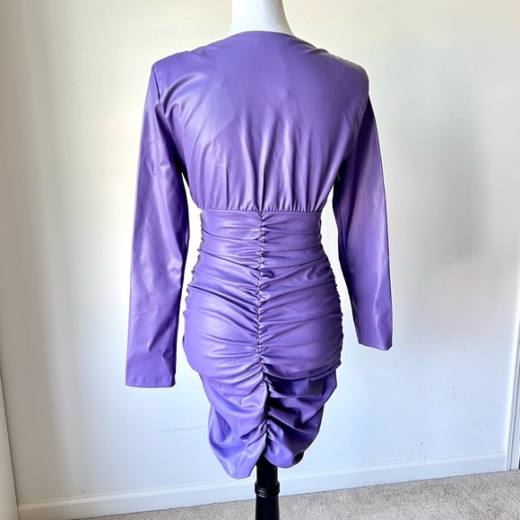 NWOT ZARA Faux Leather Long Sleeve Ruched Mini Dress—SZ. Small - Picture 8 of 17